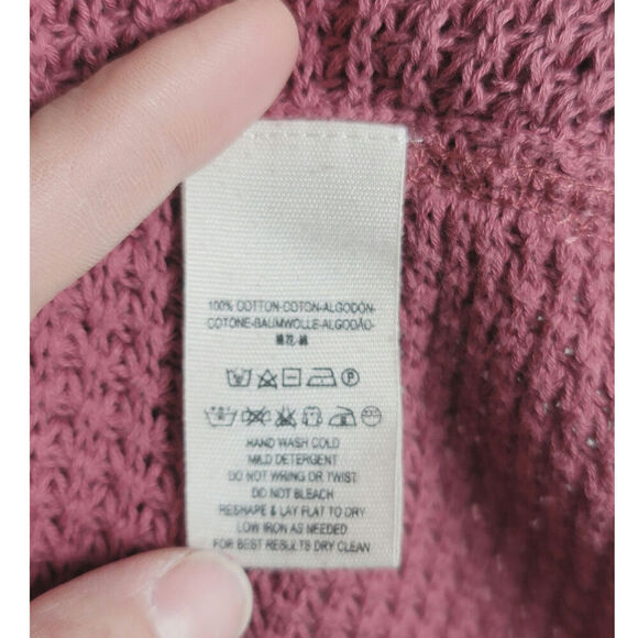 FREE PEOPLE MOONSHINE WAFFLE KNIT COLD SHOULDER SWEATER IN MAUVE, SZ SMALL - Picture 6 of 14